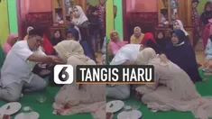 Tangis sang ayah itu kembali pecah ketika anaknya meminta doa restu dan mencium tangannya.