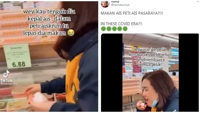 Viral Wanita Makan Bunga Es di Freezer Supermarker, Bikin Netizen Geram