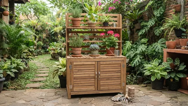 Rak Tanaman Bertingkat dengan Kabinet di Bagian Bawah