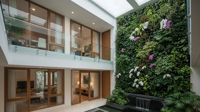 Model Rumah Modern Kaca dengan Taman Indoor Atrium/ Ilustrasi AI