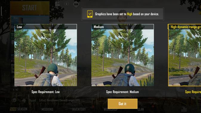 Pengaturan grafis PUBG di Redmi Note 8 Pro (Foto: Andina Librianty/Liputan6.com)