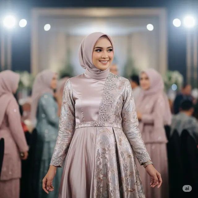 Gaun Maxi Pesta Muslimah Satin Pastel