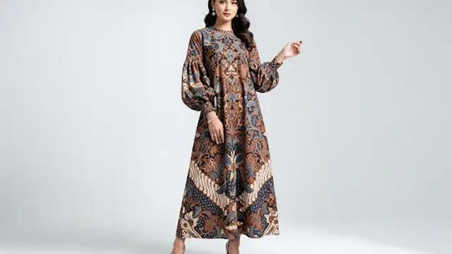 Maxi Dress Batik Premium Lengan Balon Panjang