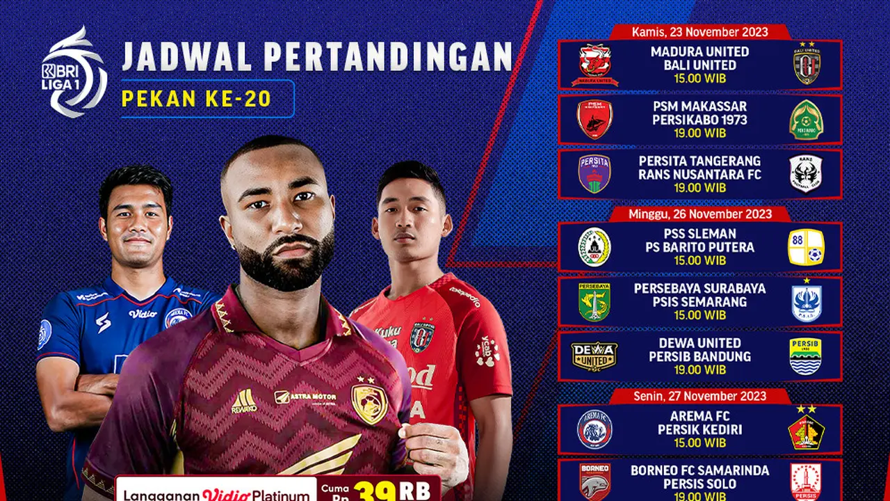 Jadwal dan Live Streaming BRI Liga 1 2023/2024 Pekan 20 di Vidio
