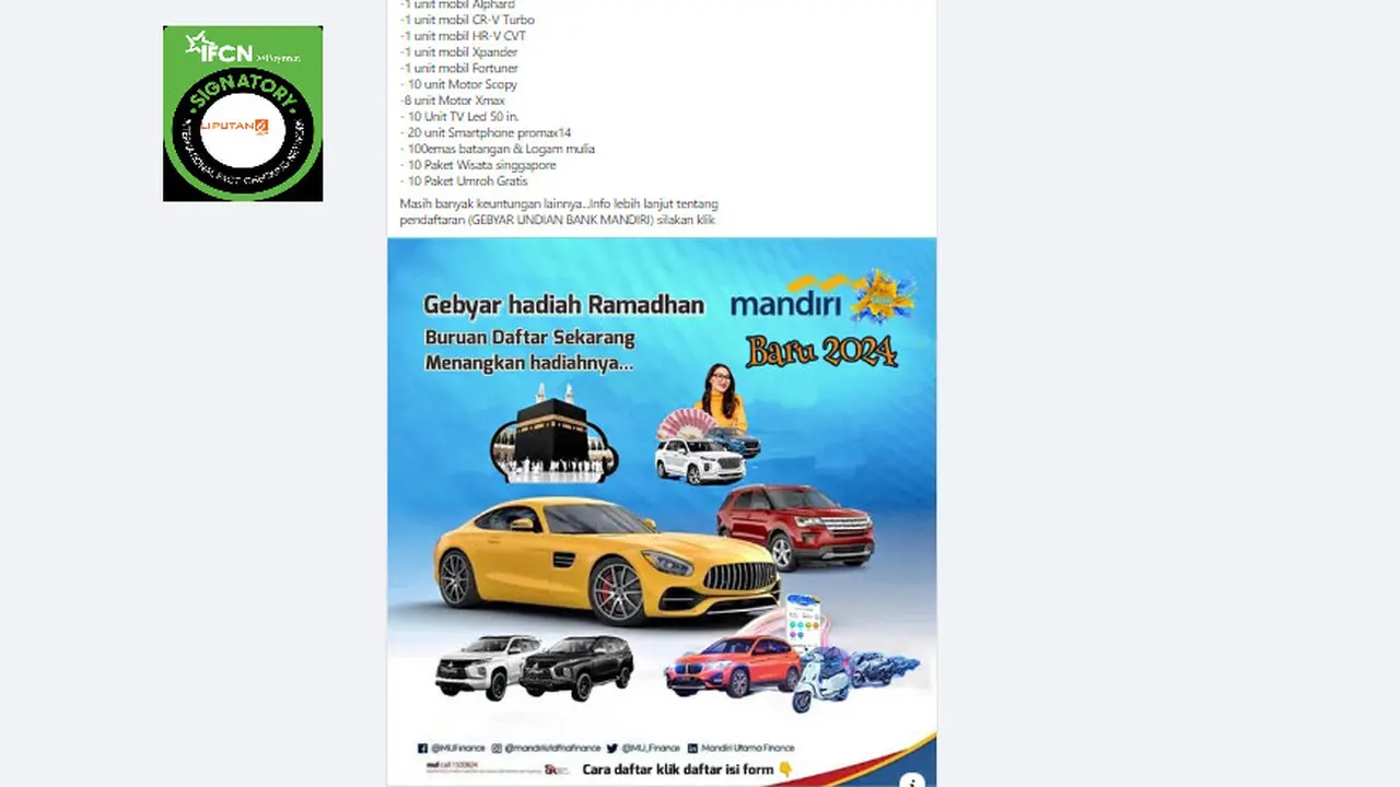 Tangkapan layar klaim pendaftaran undian berhadiah 2024 Bank Mandiri sambut Ramadan