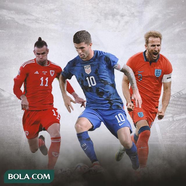 Ilustrasi - Gareth Bale, Christian Pulisic, Harry Kane