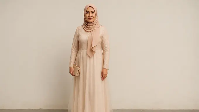 Model Gamis Brokat A-line untuk Ibu-ibu Usia 40 Tahun (Foto: ChatGPT)