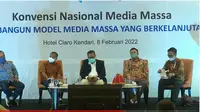 Sejumlah Tokoh media dihadirkan dalam sesi kedua diskusi Konvensi Nasional Media Massa yang  mengambil tema Menyeimbangkan Orientasi Bisnis dan Orientasi Jurnalistik, Pengalaman Nyata Media Massa. (Istimewa)