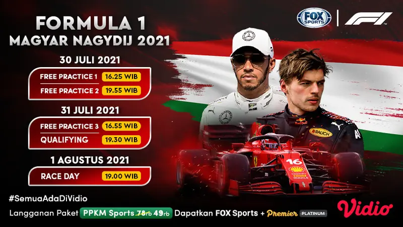 Jadwal dan live streaming F1 GP Hungaria Pekan Ini di Vidio, 30 Juli - 1 Agustus 2021