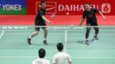 Mohammad Ahsan/Hendra Setiawan resmi menutup kariernya sebagai pebulu tangkis professional pada Minggu (26/1/2025). (Liputan6.com/Herman Zakharia)
