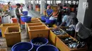 Pedagang menyortir ikan di Pasar Ikan Modern (PIM) Muara Baru, Jakarta, Kamis (21/2). PIM Muara Baru memiliki berbagai fasilitas. (Merdeka.com/Iqbal Nugroho)