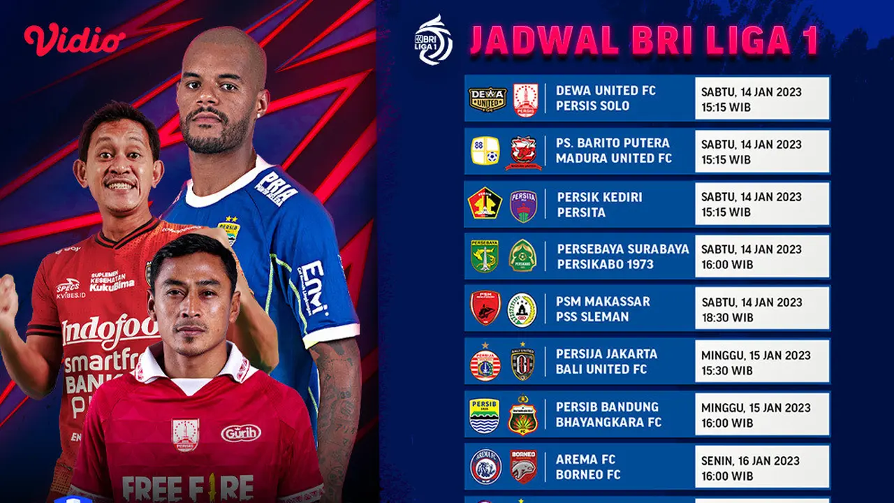 Jadwal dan Live Streaming BRI Liga 1 2022/2023 Pekan Ke-18 di Vidio, 14-16 Januari 2023