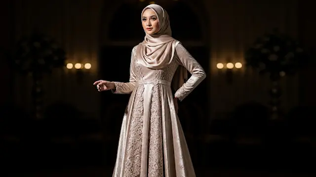 Dress A-Line dengan Pleats dan Brokat