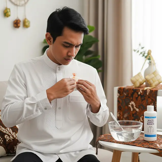 Membersihkan baju yang kena kuah opor (Gemini AI)