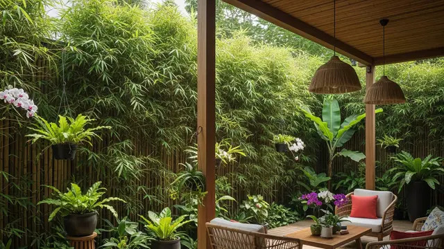 Ide Teras Hijau dengan Pohon Bambu sebagai Pagar Alami Anti Panas