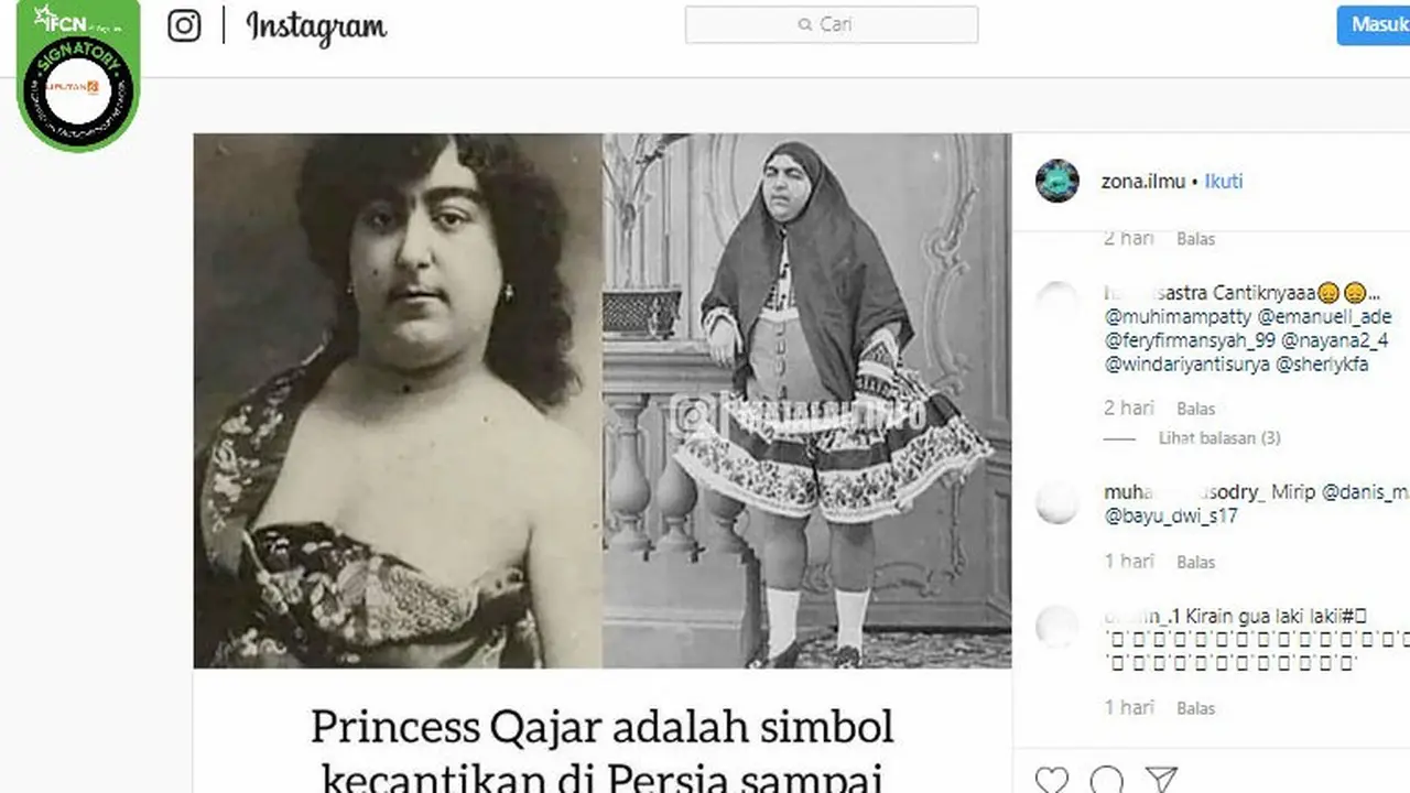 [Cek Fakta] Princess Qajar, Simbol Kecantikan Persia yang Bikin 13 Pria Bunuh Diri? (Instagram/IICHS)