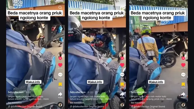 Pemotor Nekat Lewati Kolong Truk