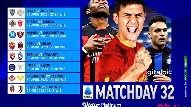 Daftar Pertandingan Liga Italia 2022/2023 Matchday 32 di Vidio, 28-1 Mei 2023