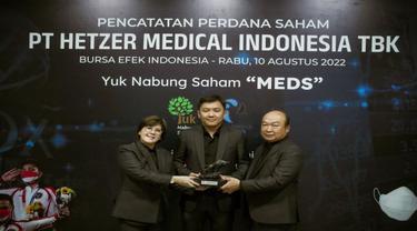 Pencatatan perdana saham PT Hetzer Medical Indonesia Tbk (MEDS) pada perdagangan Rabu, (10/8/2022) (Foto: BEI)