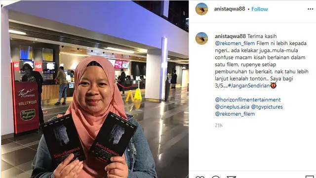 Respon penonton film Jangan Sendirian dari Malaysia (https://www.instagram.com/p/CNWDkqKr74b/)