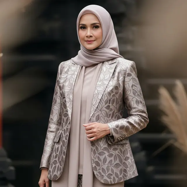 Model Gamis Blazer Brokat yang Minimalis tapi Tetap Mewah untuk Wanita 50 Tahun