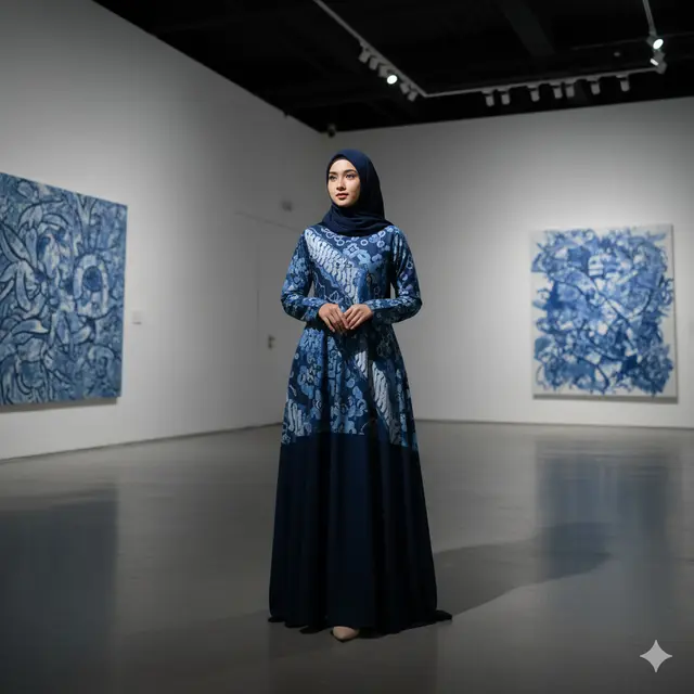 Gamis Batik Kombinasi Kain Polos