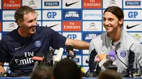 Zlatan Ibrahimovic dan Laurent Blanc di konferensi pers (Beinsports TV)