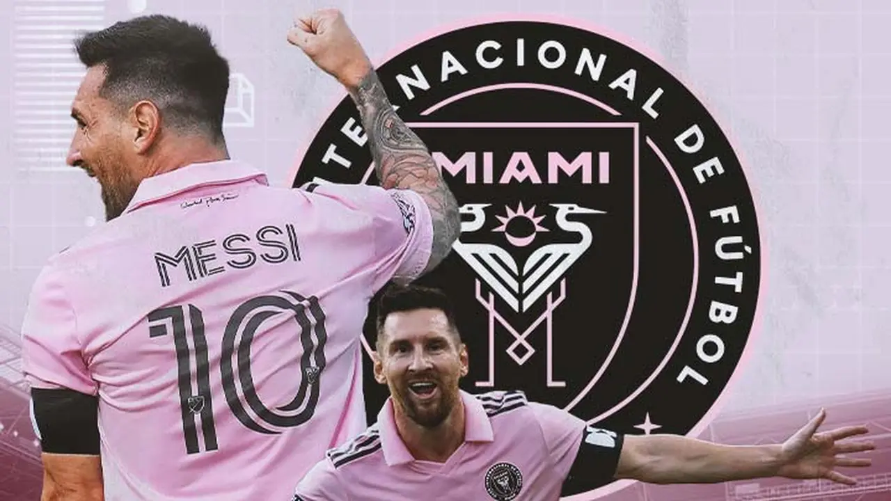 Inter Miami - Ilustrasi Lionel Messi dan Logo