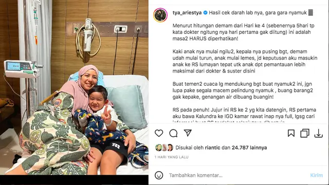 Tya Ariestya Kabarkan Sang Putra Alami Demam Hingga 5 Hari Tak Kunjung Mereda hingga Kesulitan Cari Rumah Sakit. (instagram.com/tya_ariestya)