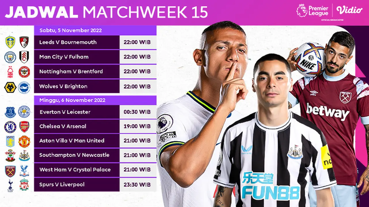Jadwal dan Live Streaming Liga Inggris 2022/2023 Matchday 15 di Vidio, 5&6 November 2022