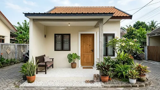 Model Teras dengan Lantai Batu Sikat yang Elegan