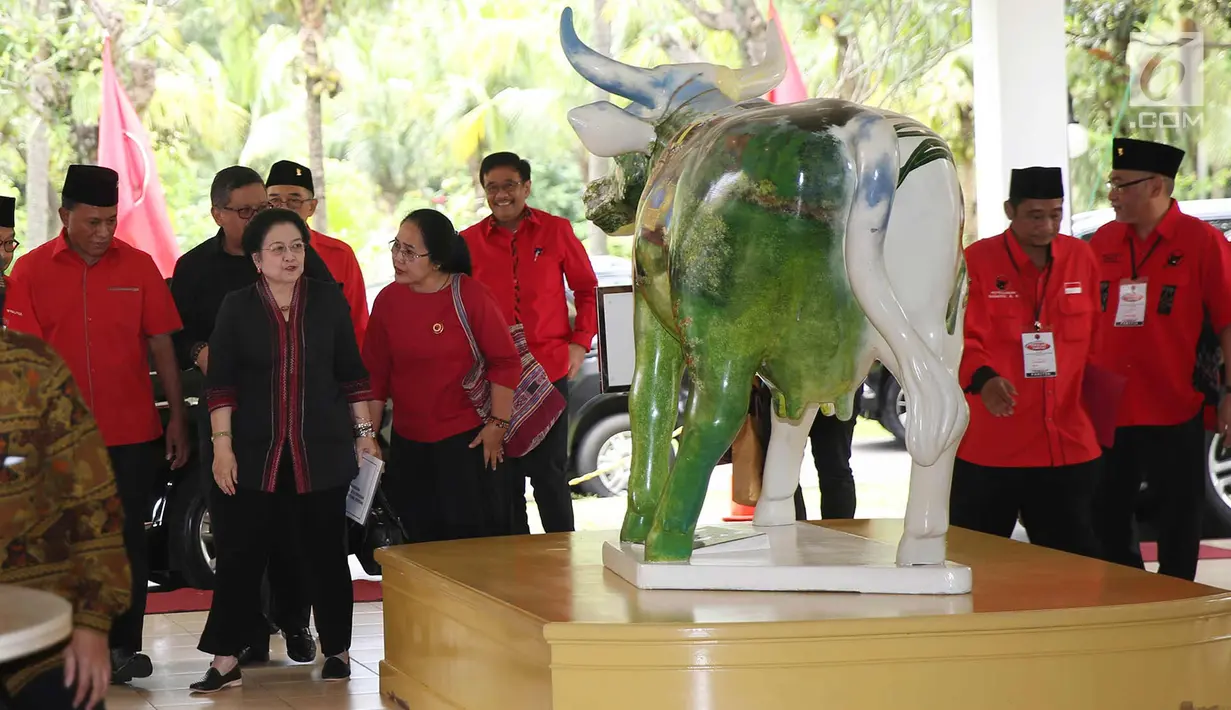 Ketum PDIP, Megawati Soekarnoputri saat tiba untuk menghadiri kuliah umum Sekolah Partai Calon Kepala Daerah dan Wakil Kepala Daerah PDI Perjuangan di Depok, Jawa Barat, Selasa (12/12). (Liputan6.com/Immanuel Antonius)