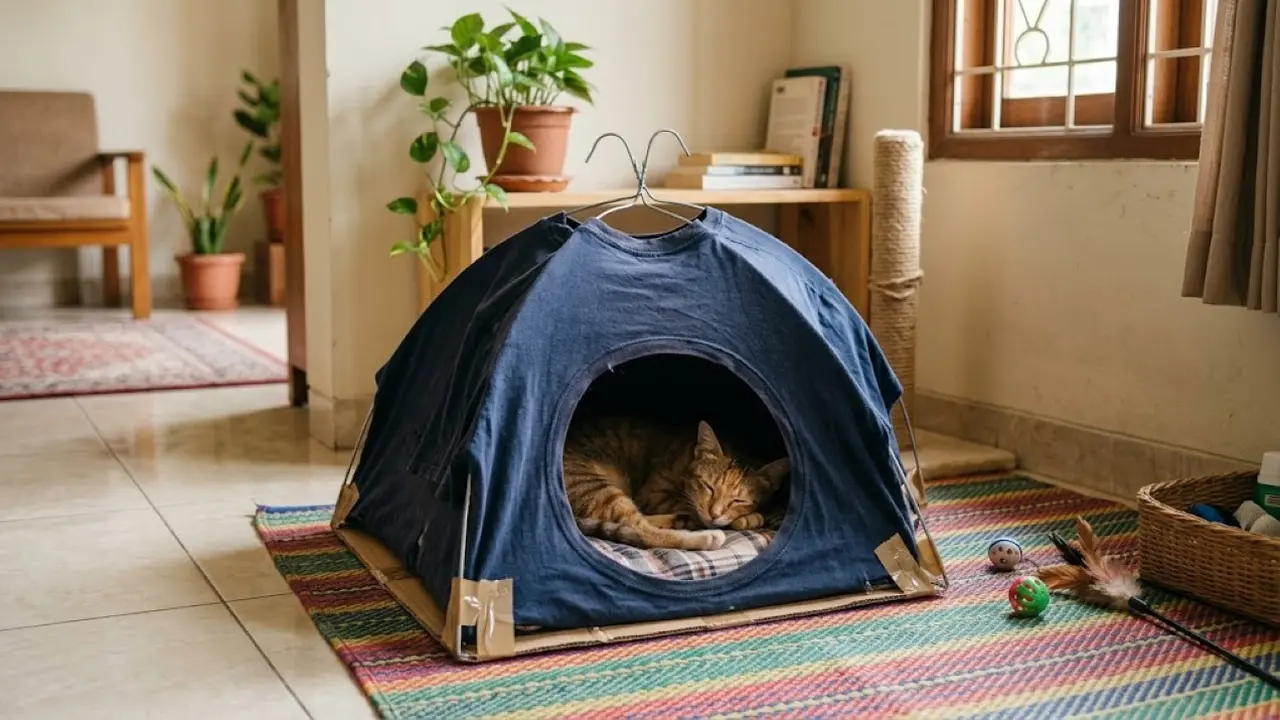 Ide Tempat Bermain Kucing dari Barang Bekas