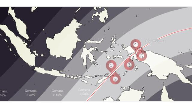 Peta Gerhana Matahari Hibrida, 20 April 2023