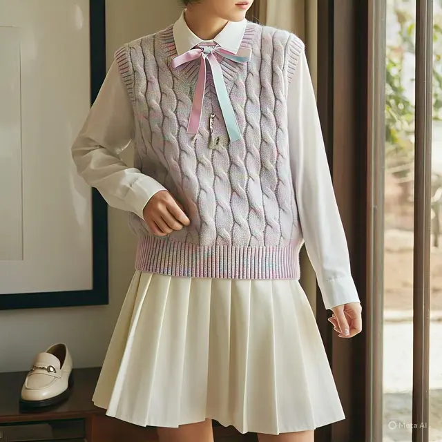 Sweater Vest Rajut dengan Rok Tennis