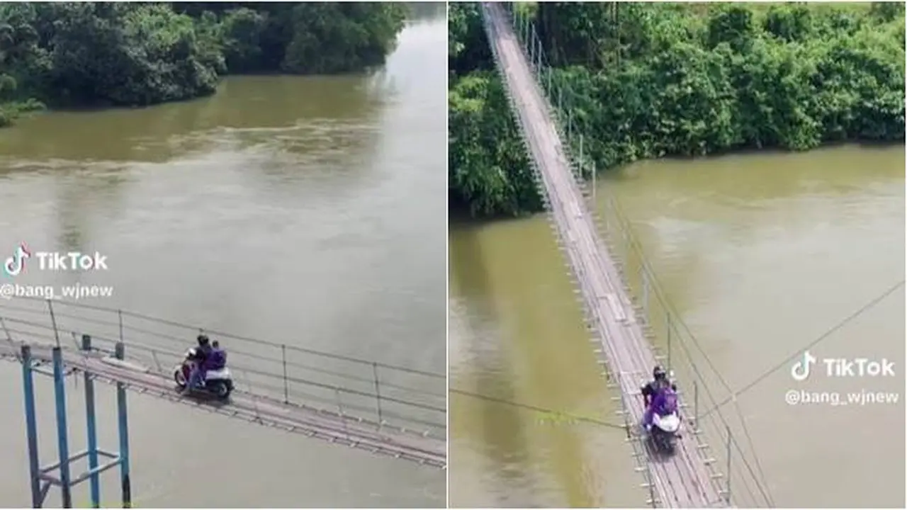 Viral Pengemudi Lewati Jembatan Gantung di Riau, Salah Sedikit Langsung Hanyut