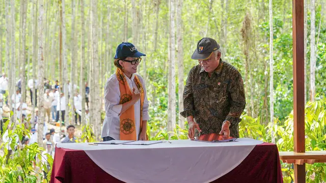 Presiden Joko Widodo (Jokowi) menyaksikan penandatanganan perjanjian kerjasama Pelindungan dan Pengelolaan Rimba Kota untuk Pendidikan, Penelitian, dan Pengabdian Masyarakat antara Otorita IKN dan UGM. (Dok Otorita IKN)