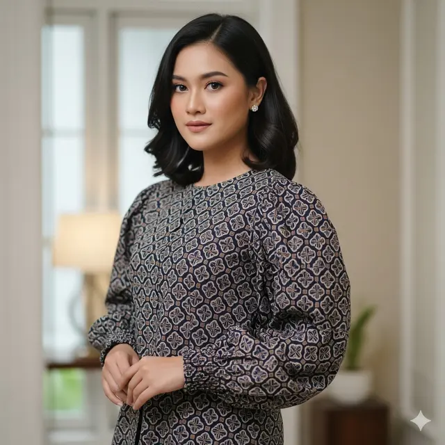 Blouse Batik Lengan Puff Minimalis