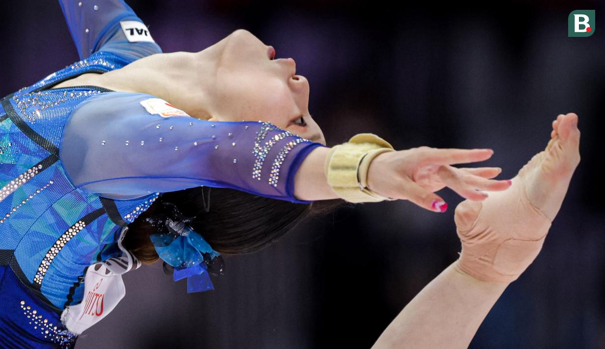 <p>Pesenam Jepang, Aiko Sugihara beraksi dalam nomor senam lantai kategori All-Around putri Kejuaraan Dunia Gimnastik 2025 di Indonesia Arena, Senayan, Jakarta, Kamis (23/10/2025). (Bola.com/Bagaskara Lazuardi)</p>