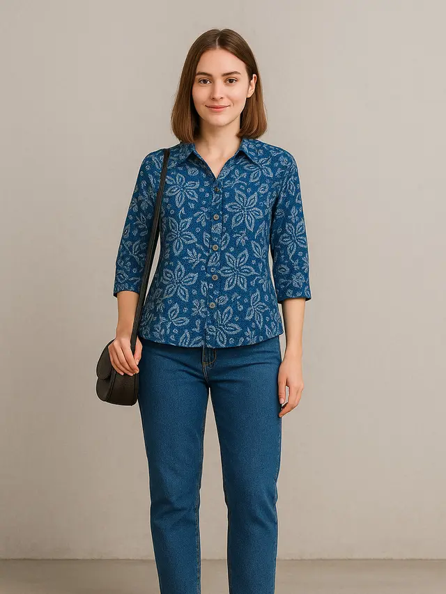 Inspirasi Batik Warna Biru Wanita Kekinian