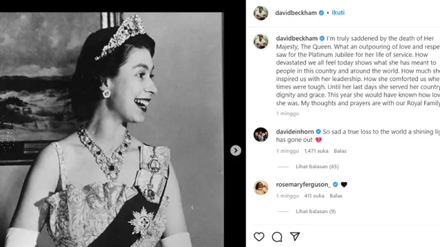 Unggahan Instagram @davidbeckham saat mengetahui Ratu Elizabeth II telah wafat