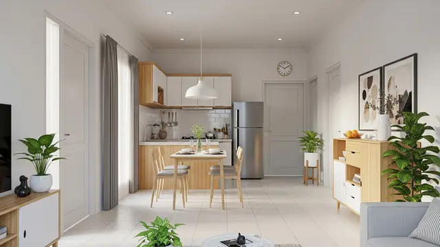 Inspirasi Rumah Type 45 dengan Dapur Terbuka Anti Asap dan Bau yang Bikin Sehat Penghuninya Model Penggunaan Warna Cerah dan Netral untuk Kesan Luas