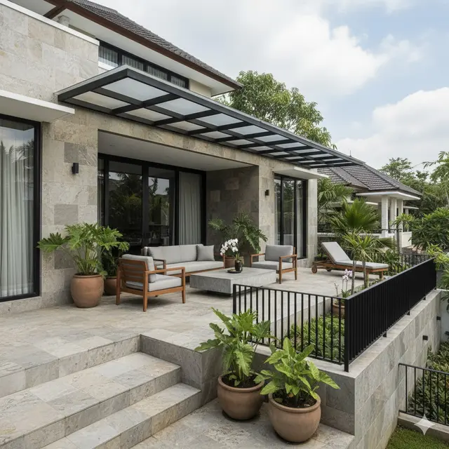 Teras Batu Alam dengan Sentuhan Modern