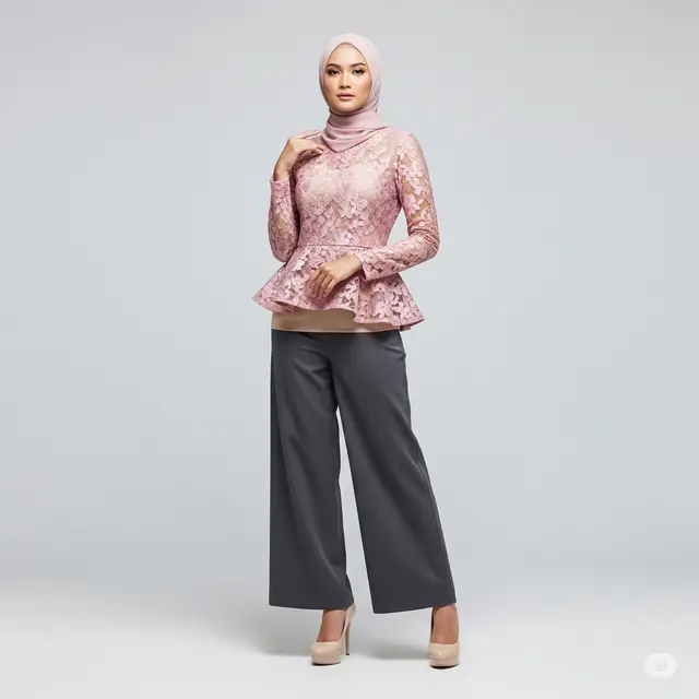 7 Inspirasi Blouse Brokat Floral Modifikasi Peplum untuk Tampilan Elegan dan Modern.