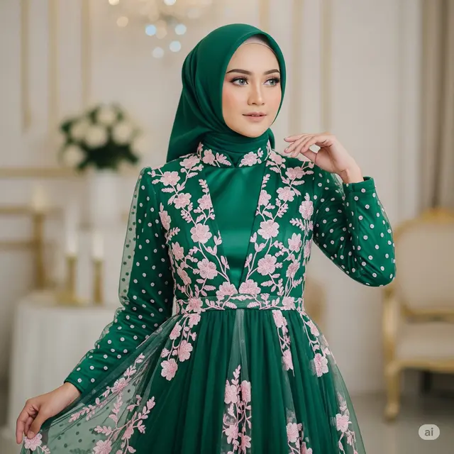 Gaun Drapery Tulle Motif