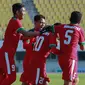 Para pemain Timnas Indonesia U-19 merayakan gol bunuh dirinya yang dilakukan pemain Brunei U-19 pada laga kualifikasi Piala Asia U-19 di Stadion Puju Public, Gyeonggi, Selasa (31/10/2017). Timnas U-19 menang 5-0 atas Brunei. (Bola.com/Media PSSI)