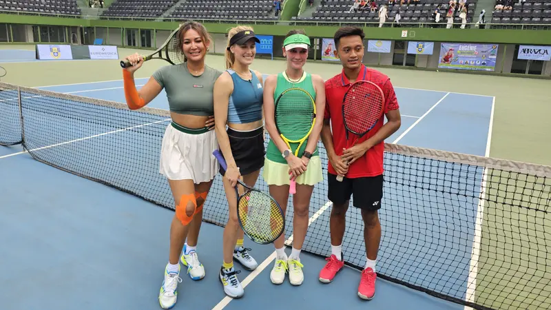 Luna Maya dan Maria Selena mengikuti pertandingan fun tenis bersama Eugenie Bouchard