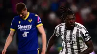 Penyerang Juventus Moise Kean merayakan gol ke gawang Verona di lanjutan Liga Italia (AFP)