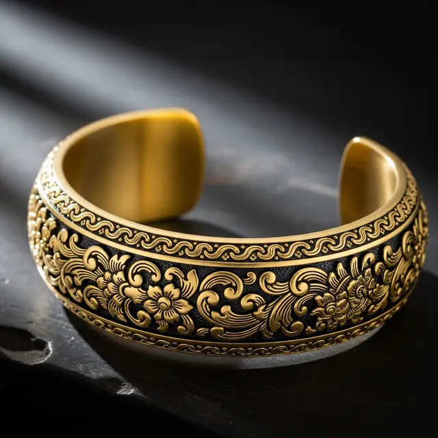 Gelang Emas Kombinasi Ukiran Bali Klasik untuk Sentuhan Etnik Elegan