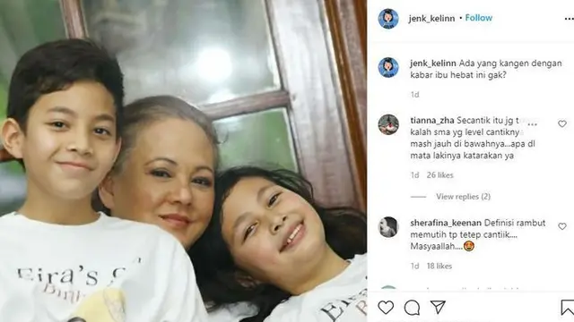 Potret Halimah Agustina Kamil bersama kedua cucu (Sumber: Instagram/@jenk_kelinn)